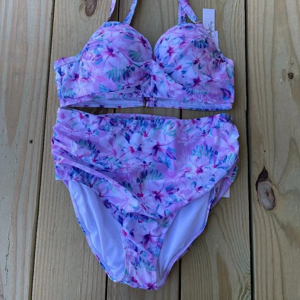 Nicole Miller Pink Floral Two-Piece Swim Set – Size Large (NWT)